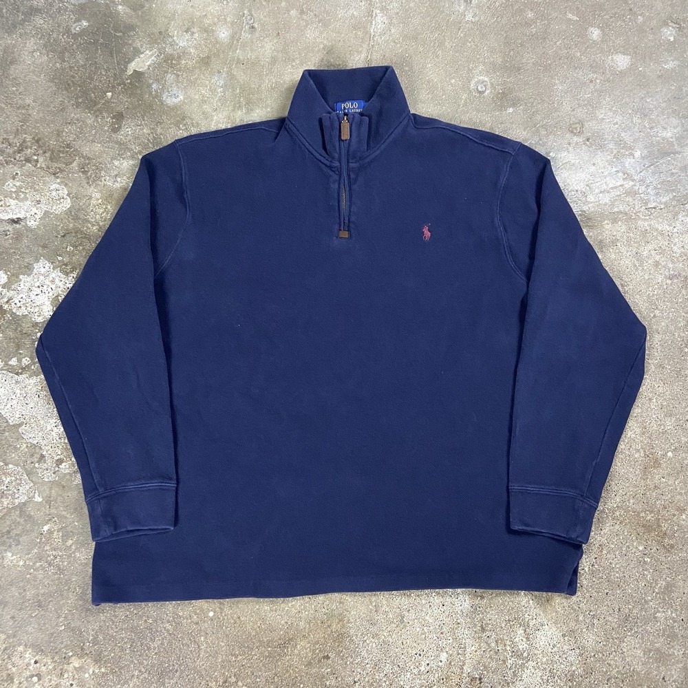 Polo Ralph Lauren 1/4 Zip Sweater Size XXL Navy Blue Fleece Pullover Pony Logo